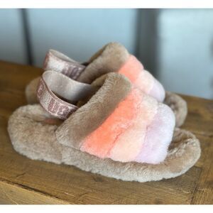 UGG Women's Size 7 FLUFF YEAH Slides Slippers in Beachwood Multi Ombre